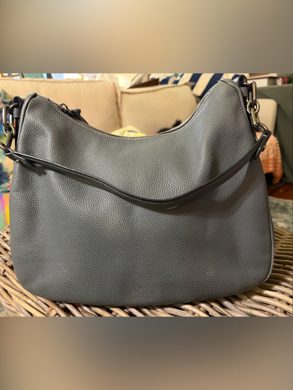 Vintage kate spade Gray Pebbled Leather Shoulder Hobo